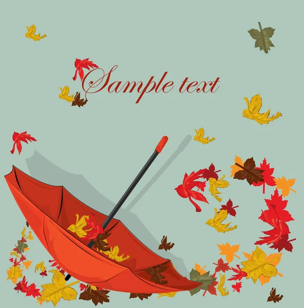 Podzimní karta s deštníkem a javor, vektor — Stockový vektor