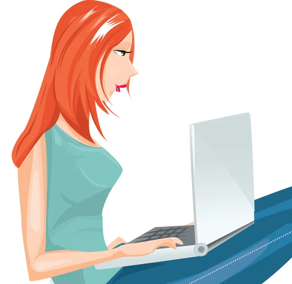 Girl and laptop — Stock Vector