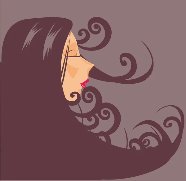 Vector primer plano retrato de la mujer con el pelo largo — Archivo Imágenes Vectoriales