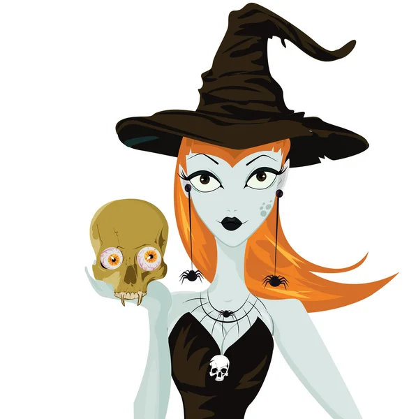 Sorcière d'Halloween debout avec crâne — Image vectorielle