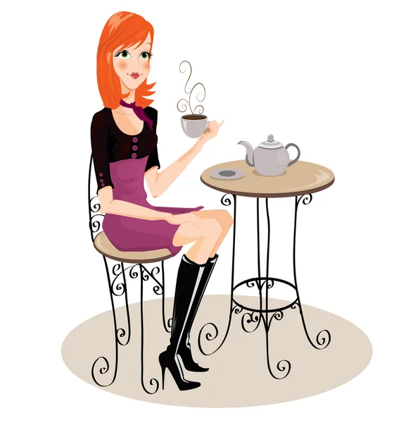Девушка пьет кофе — стоковый вектор