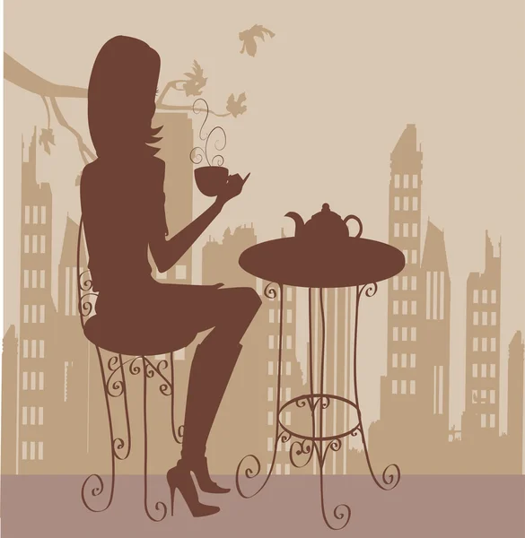 Chica con taza de café — Archivo Imágenes Vectoriales