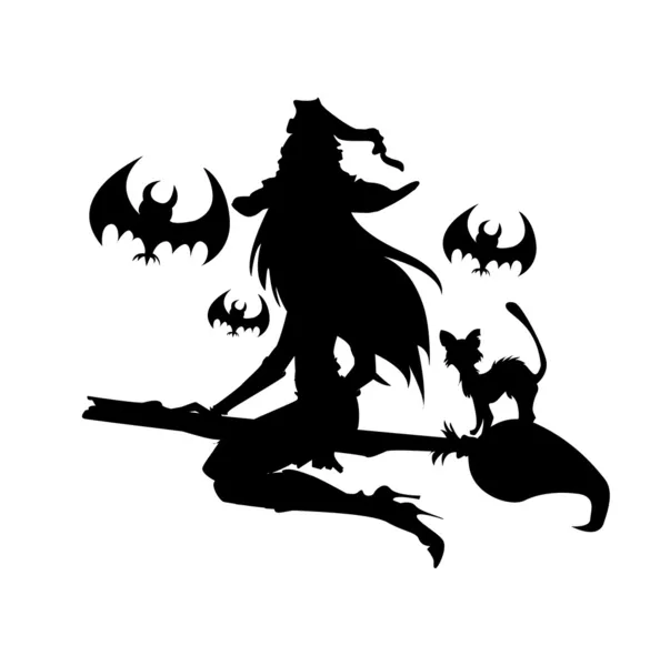 Illustratie van een heks met halloween elementen. één kleur. — Stockvector