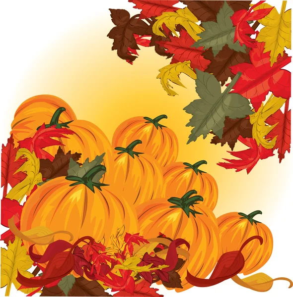 Podzimní dýně a barevné listí — Stockový vektor