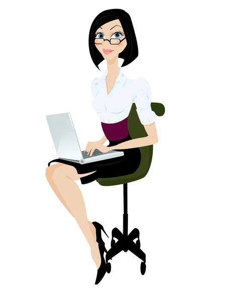 Mulher com laptop ilustração vetorial — Vetor de Stock