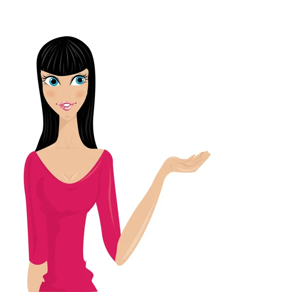 Beautiful woman showing something on the palm of her hand Vector Graphics