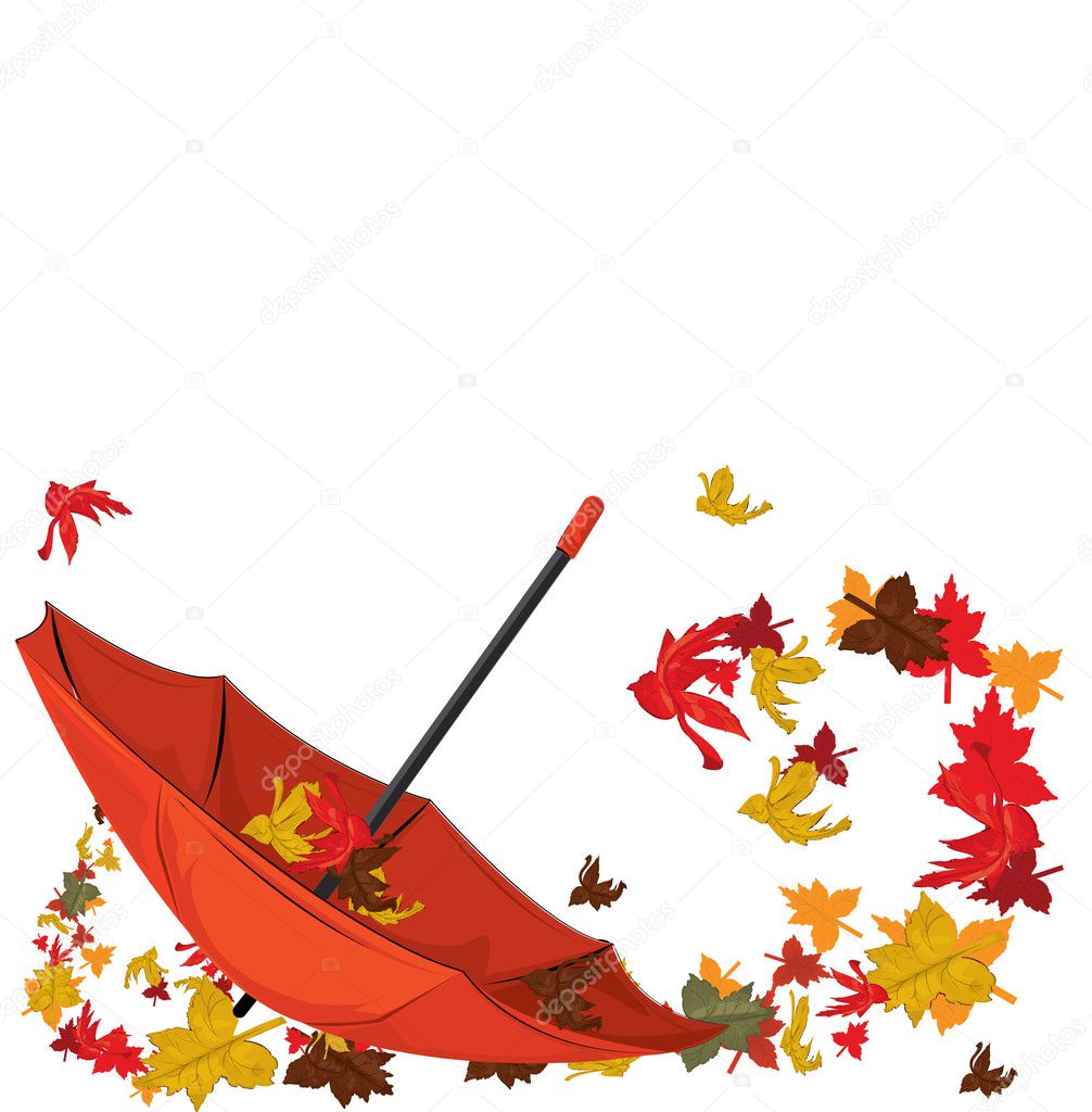 Autumn umbrella with maples, autumn card. vector illustration
