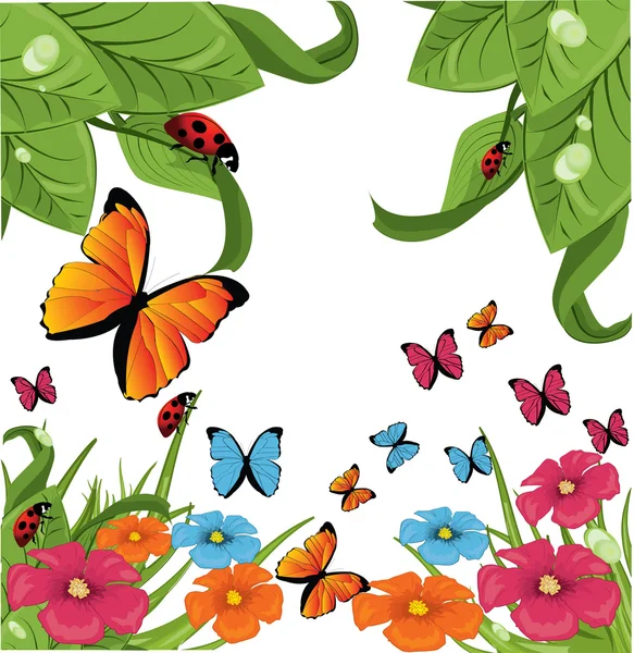 Butterfly and flowers — Stock Vector