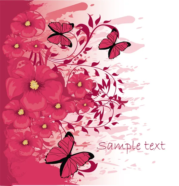 Grunge vernice fiore sfondo con farfalla, elemento per desig — Vettoriale Stock