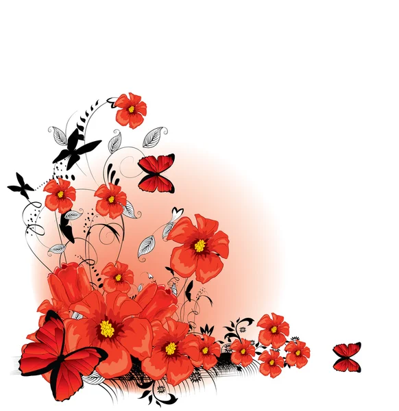 Floral achtergrond rood — Stockvector