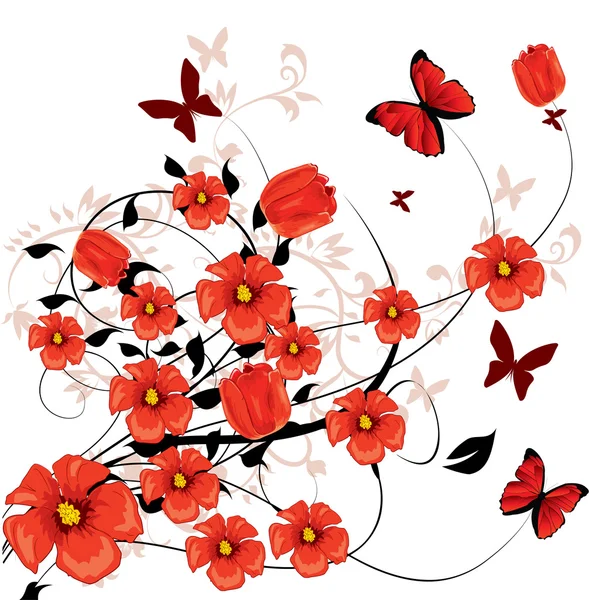 Röda blommor — Stock vektor