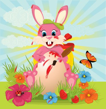 easter rabbit painted egg clipart