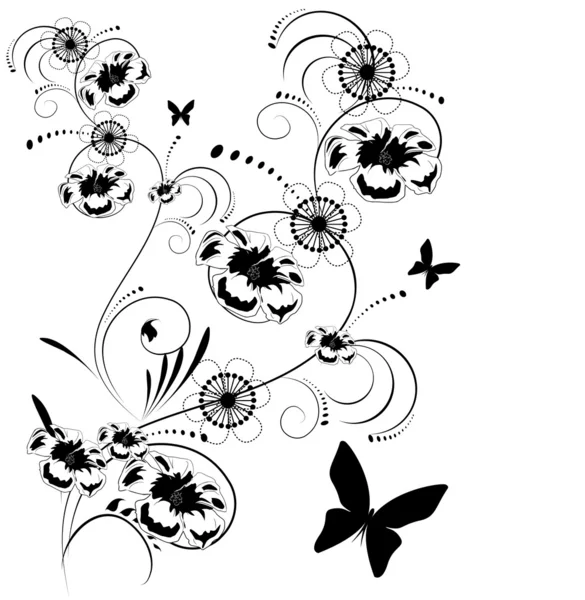 Siyah ve beyaz çiçekli arka plan — Stok Vektör