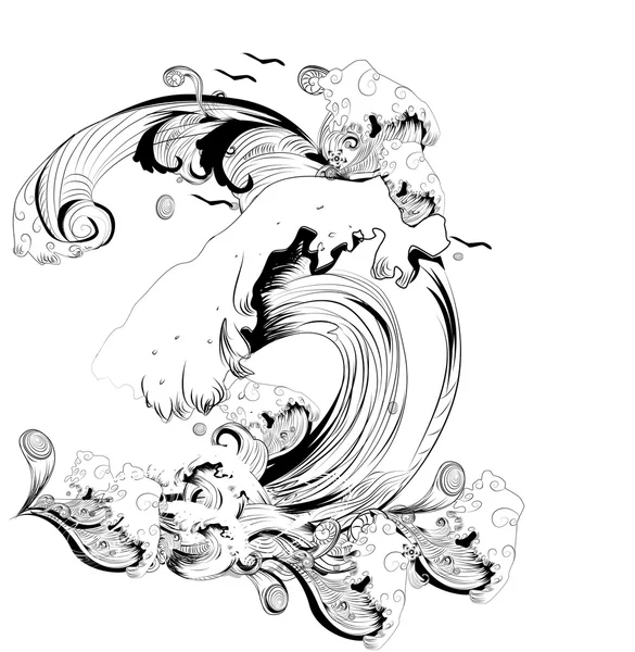 Vagues abstraites en noir et blanc — Image vectorielle