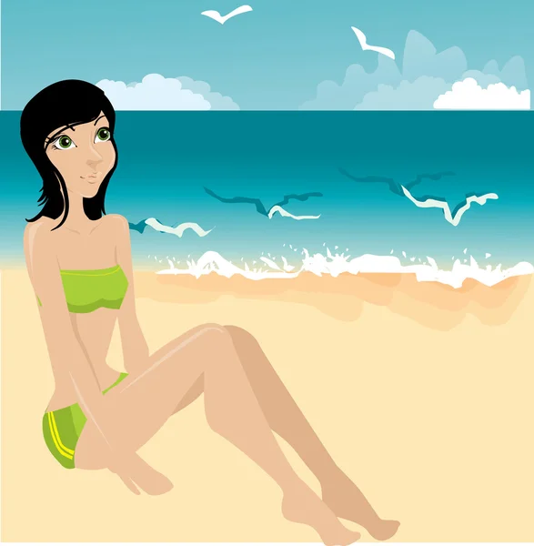 在海滩上的年轻女人 — 图库矢量图片