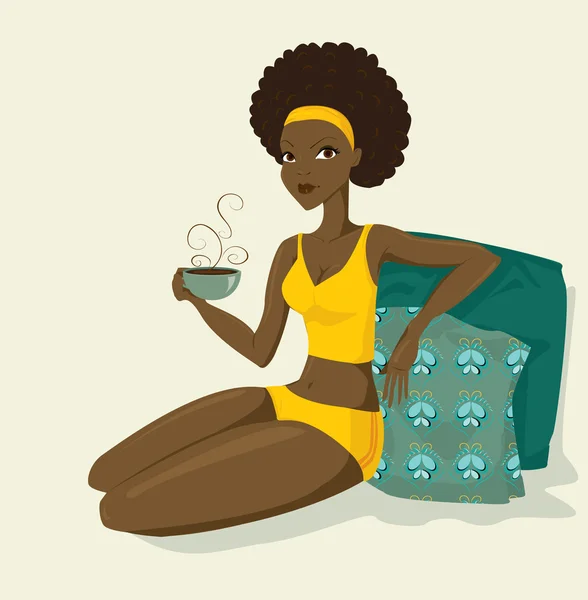 Beautiful african women with coffe — Stock Vector