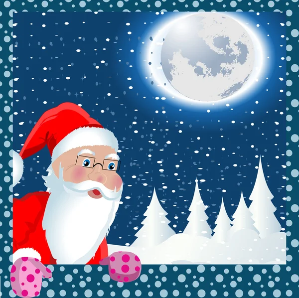 Natal Papai Noel em janela ilustração vetorial — Vetor de Stock