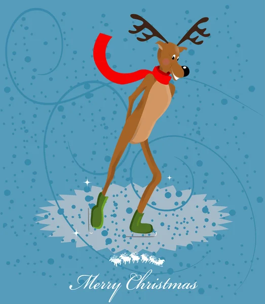 Cartão de patinação no gelo de renas — Vetor de Stock