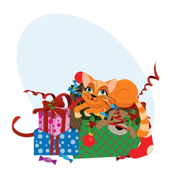 Roztomilý vánoční kočka - vektorové ilustrace. — Stockový vektor