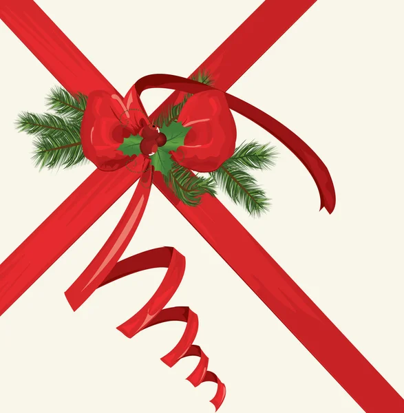 Biglietto natalizio vettoriale con nastro rosso — Vettoriale Stock