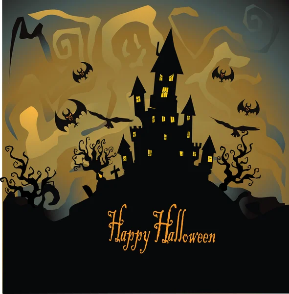 Halloween avec maison hantée — Image vectorielle