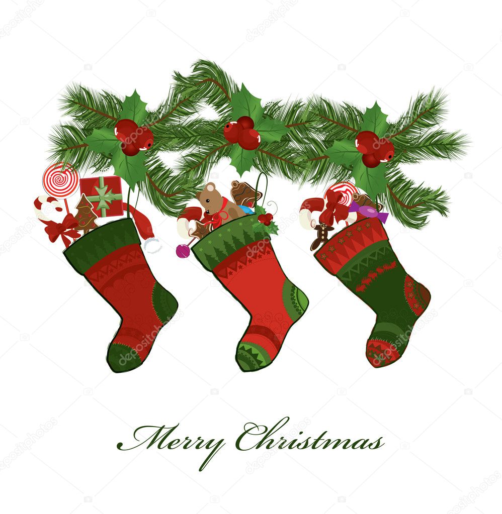 illustration of christmas socks on a white background