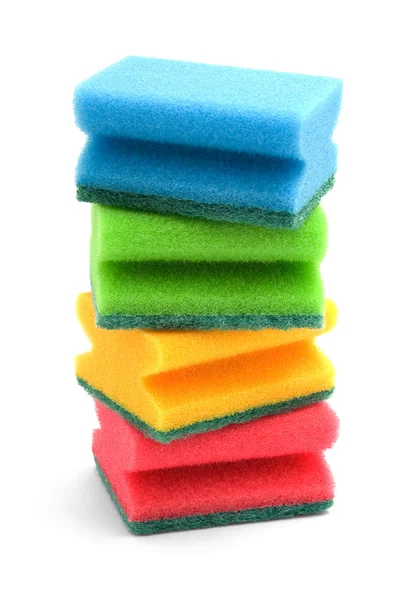 stock image Several dishwashing colourful sponges on a white background