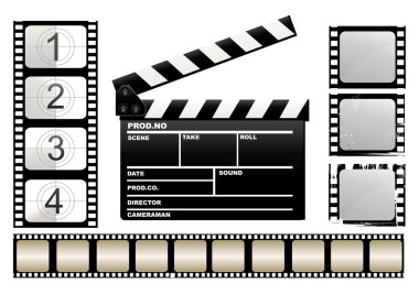 Movie clapboard and filmstrip