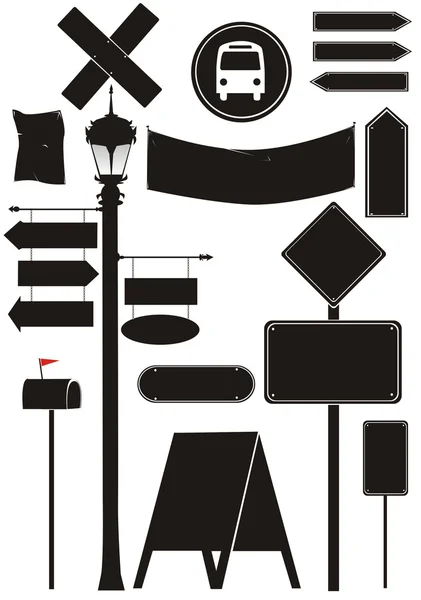 City objects and road signs — Stock Vector