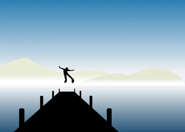 Хлопчик стрибає в озері — стоковий вектор