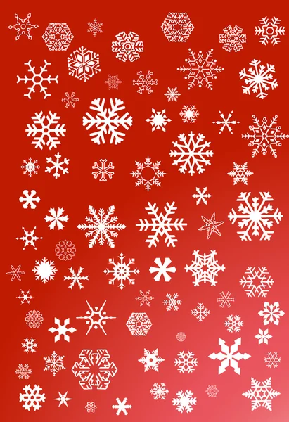 Vita snöflingor på röd bakgrund — Stock vektor