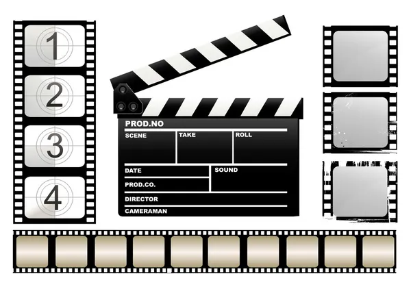 Movie clapboard and filmstrip — Stock Vector