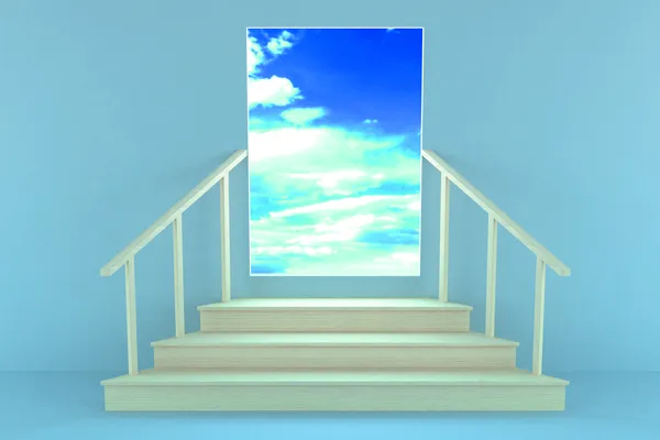 आकाश में लकड़ी सीढ़ी — स्टॉक फ़ोटो, इमेज
