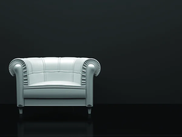 Біле шкіряне крісло в чорній кімнаті Стокове Фото