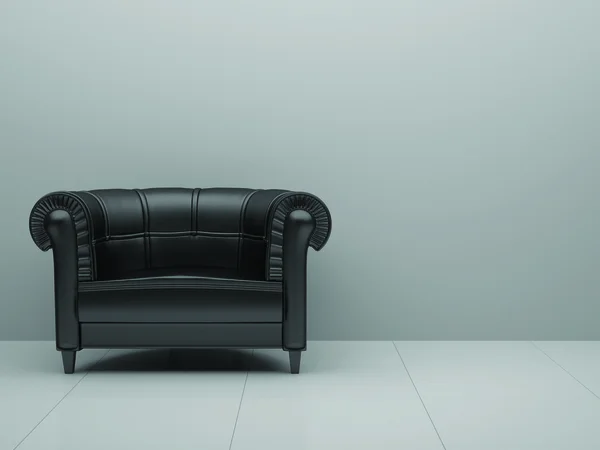 Chaise en cuir noir dans la chambre blanche Photos De Stock Libres De Droits
