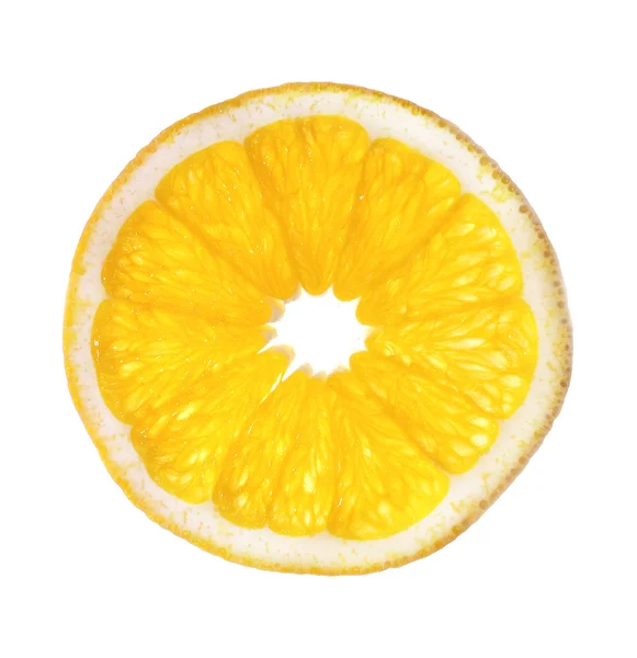 Fatia única de laranja isolada em branco — Fotografia de Stock