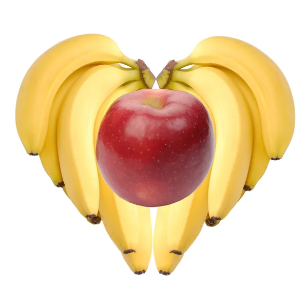 Zralé banány srdce izolované na bílém — Stock fotografie