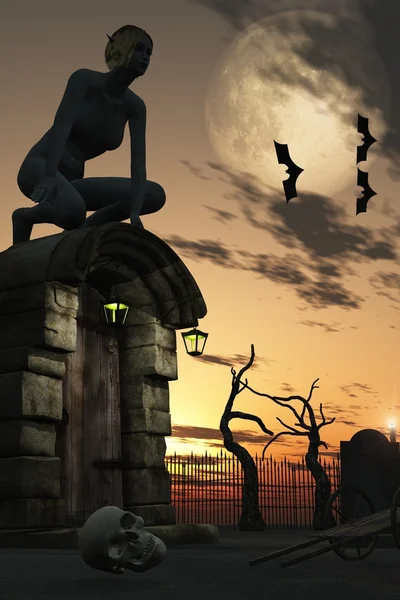 Under the pale moonlight on the cemetery — Stock Photo, Image