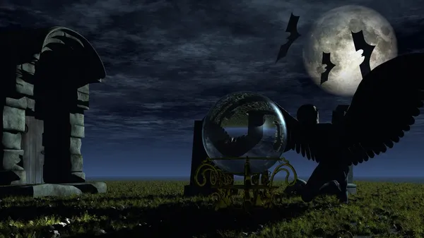 Mystische Schale zu Halloween auf dem Friedhof — Stockfoto