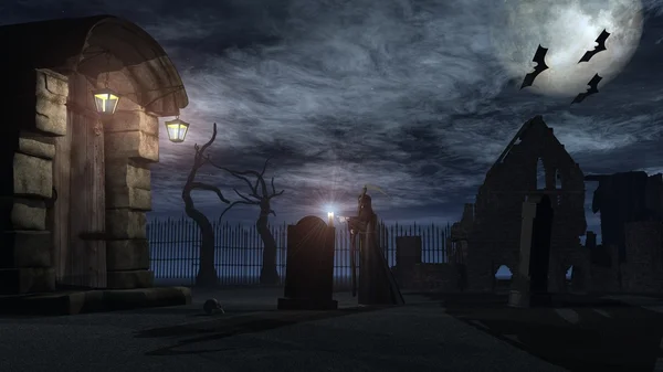 Halloween på kyrkogården — Stockfoto