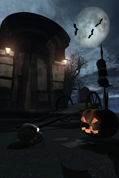 Die Tür zu Halloween mit Kürbis — Stockfoto