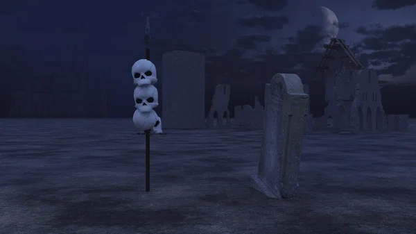 Kafatasları ve bir mezar taşı — Stok fotoğraf