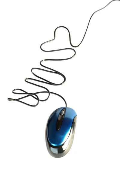 Computer mouse with heart from wire (isolated) — Stock Photo, Image