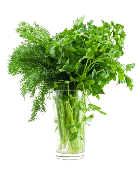 Dill and parsley in glass — Stock Photo, Image