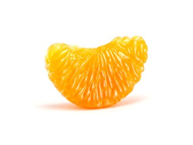 Closeup of the peeled mandarin segment on white background clipart