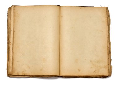 Open old vintage book on white background clipart