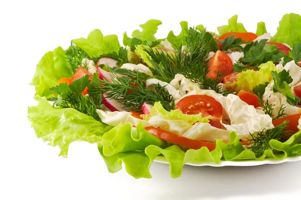 Ensalada de verduras saludables con lechuga, pimiento naranja, tomates y —  Fotos de Stock