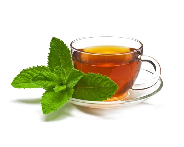 Cup tea with mint on a white background. — Stock Photo, Image