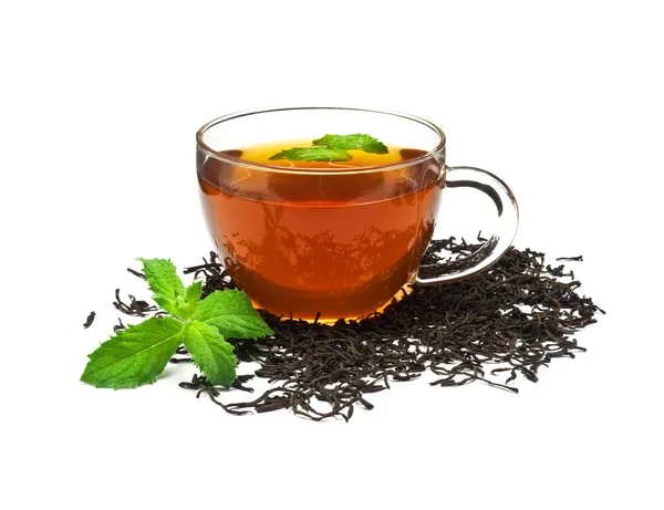 Φλιτζάνι τσάι με μέντα φύλλο — Φωτογραφία Αρχείου