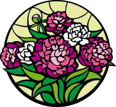 Stained-glass peonies. clipart